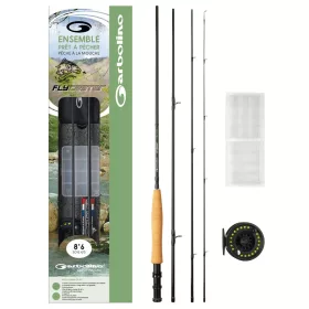   FLY COMBO 86 - #4/5 - ROD + REEL + FLY LINE + BOX + 6 FLIES + CONICAL RIG + LINE CUTTER + NYLON SPOOL Fliegenrute