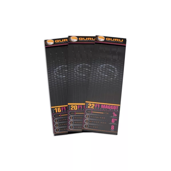 Guru F1 Maggot Hook Rig 22 Ösen, widerhakenloser, vorgebundener Monofilhaken 8 Stk.