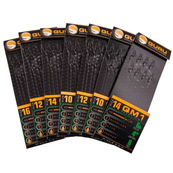 GURU QM1 STANDARD HAIR READY RIGS 4 Größen vorgebundener QM1 Haken (10 - 0.22MM)