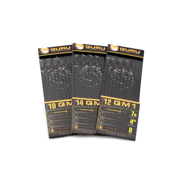Guru QM1 Speed Stop 16 Geöhrter, widerhakenloser Monofil Fertighaken 8 Stk.