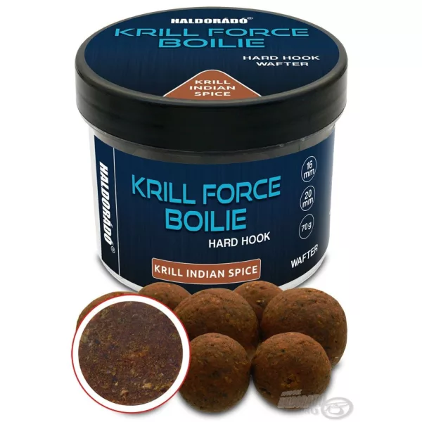 Haldorádó Krill Force Boilie Hard Hook Wafter 16, 20 mm Krill Indian Spice Hakenboilie 70gr