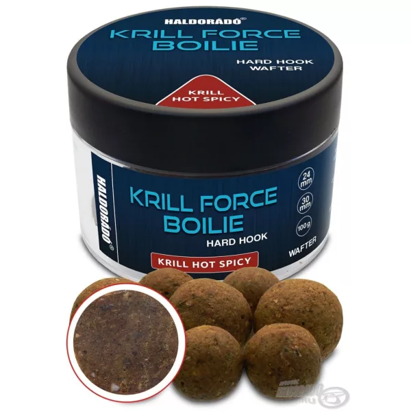 Haldorádó Krill Force Boilie Hard Hook Wafter 24, 30 mm Krill Hot Spicy Hakenboilie 100gr
