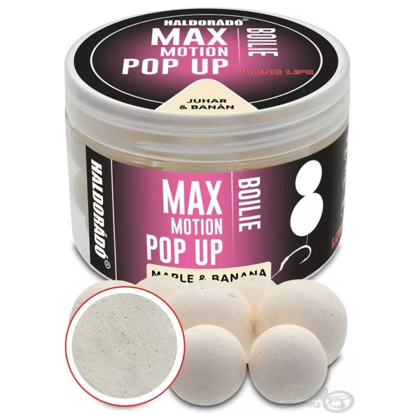 Haldorádó Max Motion Boilie Pop Up 16, 20mm Ahorn-Banane Hakenköder Boilie 50gr