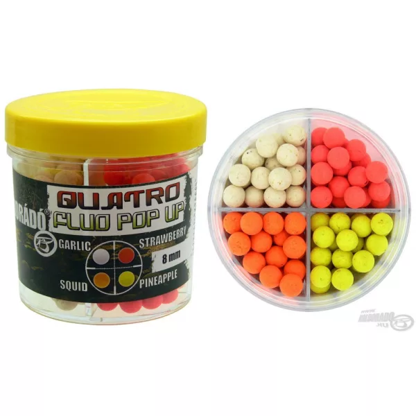 Haldorádó Quatro Fluo Pop Up Boilies 8 mm / 4 Geschmacksrichtungen in einer Box