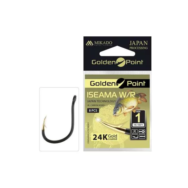 Mikado Golden Point Iseama W/ring Größe 10 mit Öhr, mit Widerhaken Karpfenhaken 10 Stk.