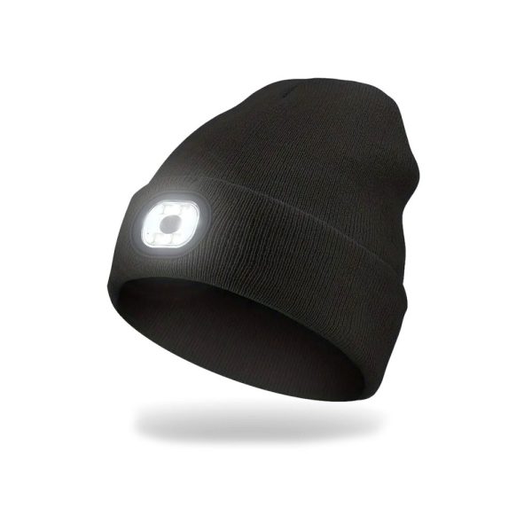EnergoTeam Strickmütze mit wiederaufladbarer LED-Lampe Schwarz