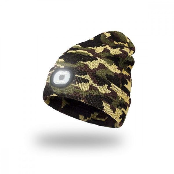 EnergoTeam Strickmütze mit wiederaufladbarer LED-Lampe Camouflage