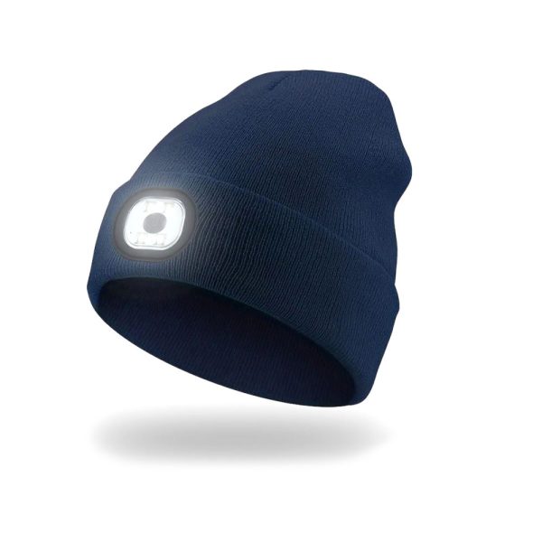 EnergoTeam Strickmütze mit wiederaufladbarer LED-Lampe Dunkelblau
