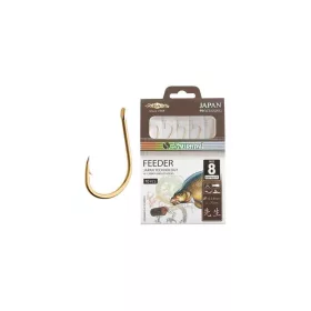   Mikado Sensual Feeder 6 goldener Plättchenhaken, mit Widerhaken, vorgebunden 10 Stk.