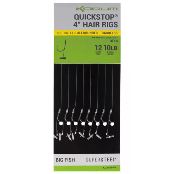 Korum Big Fish Hair Rigs W/Quickstops 10cm Größe 8 geöste, widerhakenlose Monofil-Vorfachhaken