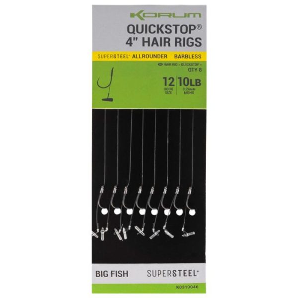 Korum Big Fish Hair Rigs W Quickstops Größe 10 Ösenhaken ohne Widerhaken Monofil vorgebundener Haken
