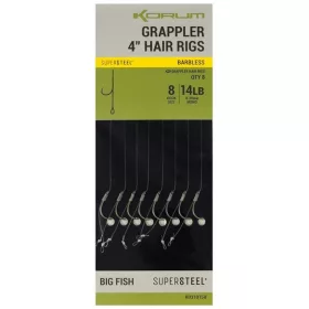   Korum Grappler Hair Rigs 4" 14 Widerhakenlose Monofil-Vorfachhaken mit Öhr 8 Stk.