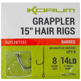   Korum Grappler Hair Rigs 38cm 12 Barbed Ösen Monofil Vorfachhaken