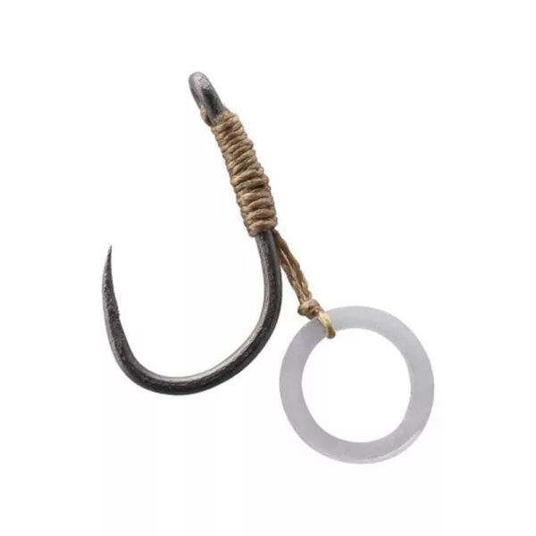 Korum Banded Hook Hairs 12 Widerhakenloser Boilie-Haken mit Öse und Pelletring 5 Stück
