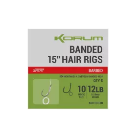   Korum Banded Hair Rigs 14 Barbed Gebundener Haken mit Widerhaken, Öse und Monofilament 8 Stück