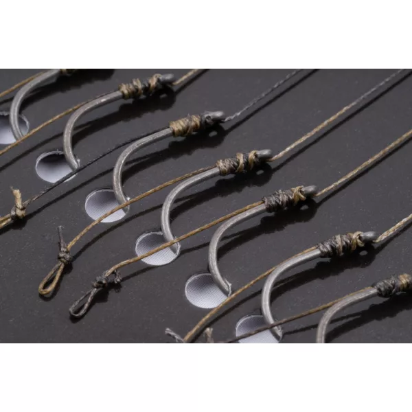 Korum Power Braid Method Hair Rigs 12 Ösen, Widerhaken Geflochtene Vorfachhaken 8Stk