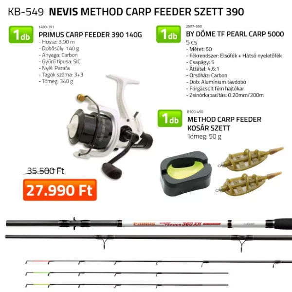 Nevis Primus Carp Feeder 390 140gr Rute mit By Döme TF Pearl Carp 5000 Rolle und Method Carp Feeder Korbsatz