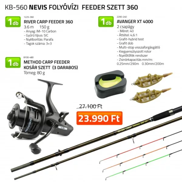 Nevis River Carp Feeder 360 Rute mit Avanger XT 4000 Rolle, Method Carp Feeder Korbsatz (3 Stück) Angelset