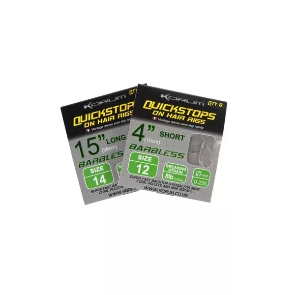 Korum Hair Rigs With Quickstops 15 Größe 16 Monofil vorgebundene Haken