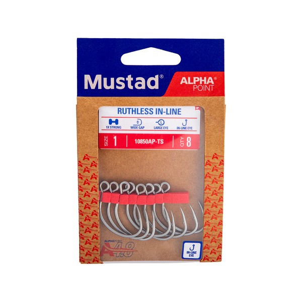 Mustad Ruthless In-Line Titan Steel 4/0 Öhrhaken, mit Widerhaken Spinnfischerhaken 10 Stk.
