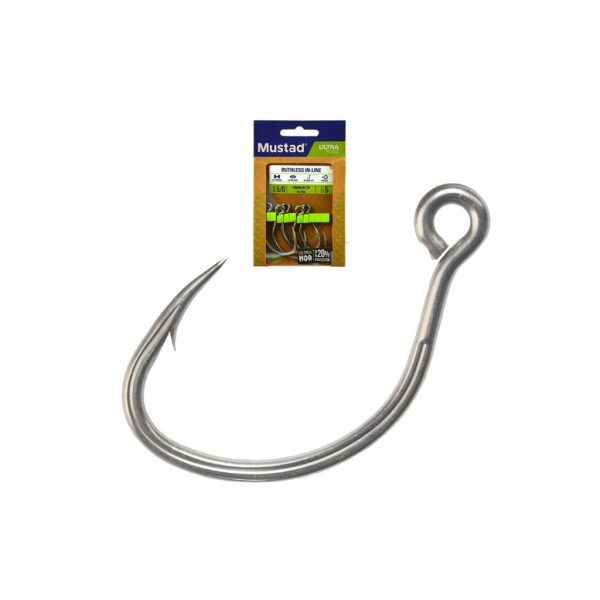 Mustad Ruthless In-Line Titan Steel 6/0 Haken mit Öse und Widerhaken 5 Stk.