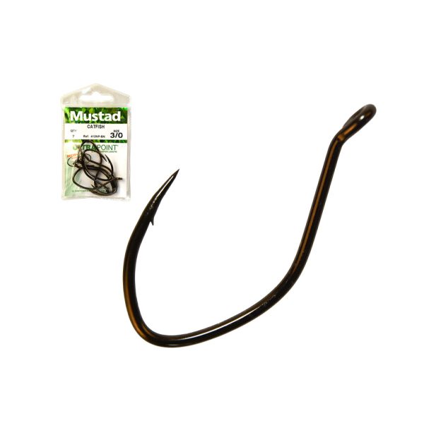 Mustad Ultra NP Single Catfish Black Nickel 8/0 Geöhrter Haken mit Widerhaken 4 Stk.