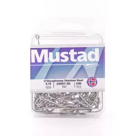   Mustad O'Shaughnessy Edelstahl 7/0 Haken mit Öhr, Widerhaken 3 Stück