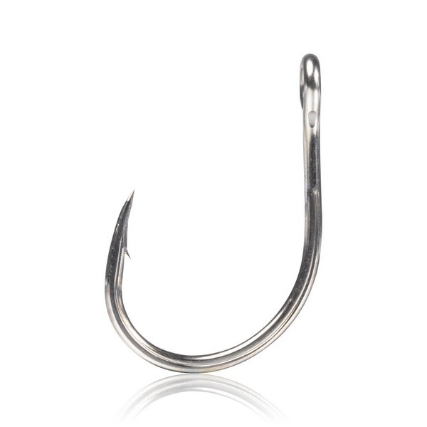 Mustad Kaiju Single Ring Titan Steel 1/0 Haken mit Öhr und Widerhaken 7 Stk