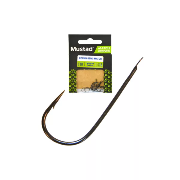 Mustad Match Feeder Round Bend Match 16 mit Plättchen, Haken mit Widerhaken 15 Stk.