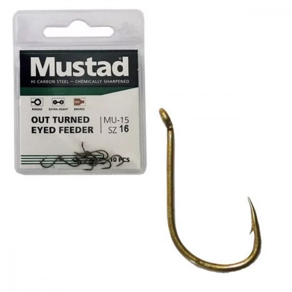Mustad Ultra Np mit nach außen gebogenem Öhr Feeder 14 10 Stück geöhrte, mit Widerhaken Karpfenhaken