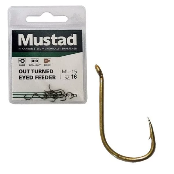 Mustad Ultra Np mit nach außen gebogenem Öhr Feeder 16 10 Stück geöhrte, mit Widerhaken Karpfenhaken