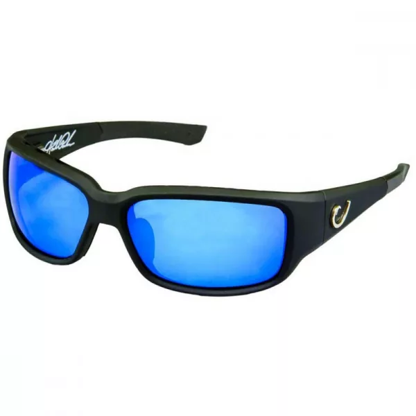 Mustad HP Polarisierte Sonnenbrille - Black Vented Frame, Smoke Lens With Blue Revo