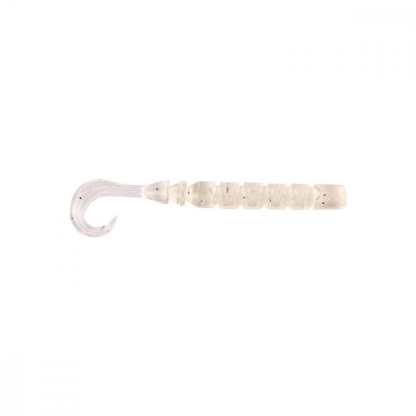 Mustad Aji Curly Tail 6,35cm Klar Leuchtend Silber Glitzer Plastikköder 12 Stk.