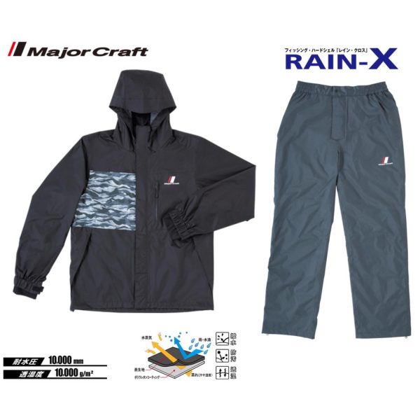 Major Craft Rain-X Schwarzer Zweiteiliger Regenanzug 3XL