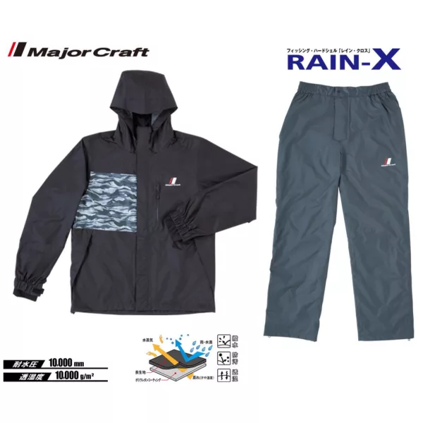 Major Craft Rain-X Schwarzer Zweiteiliger Regenanzug M