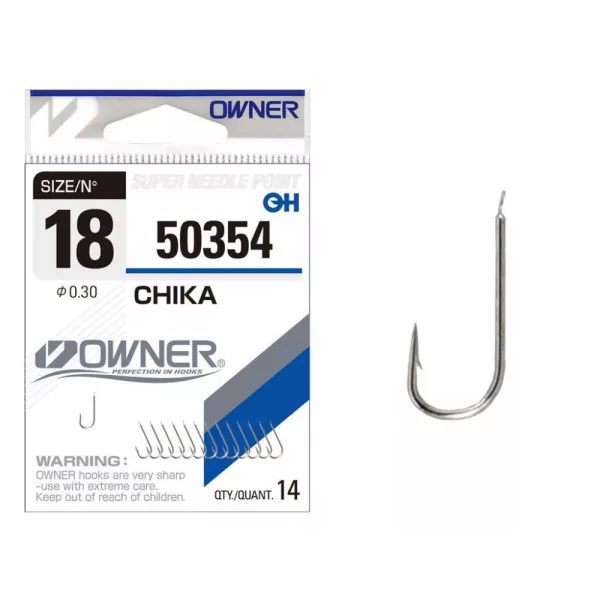 Owner Chika 50354 10 Haken mit Platte, mit Widerhaken für Brassen 14 Stk.