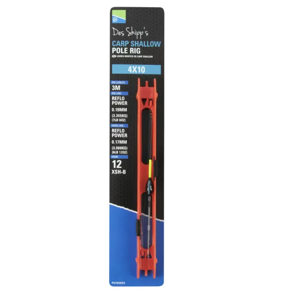Preston 4x12 Carp Shallow Pole Rig Fertiges Kopfruten-Rig