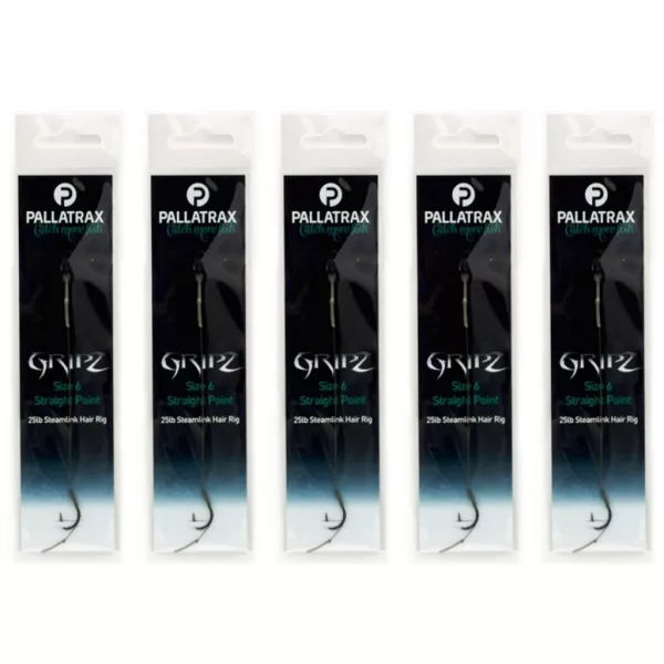 Pallatrax Gripz Straight Point Hair Rigs 8 15lb Steamlink Monofil Vorgebundener Haken