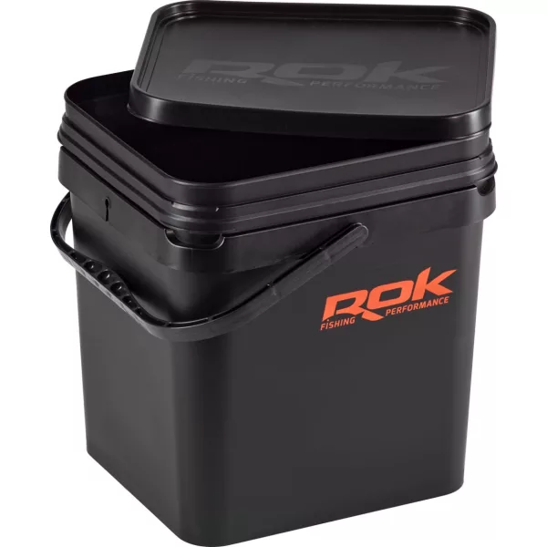 ROK 17 Liter Eckiger Ködereimer Set mit Einsatz und Deckel Schwarz
