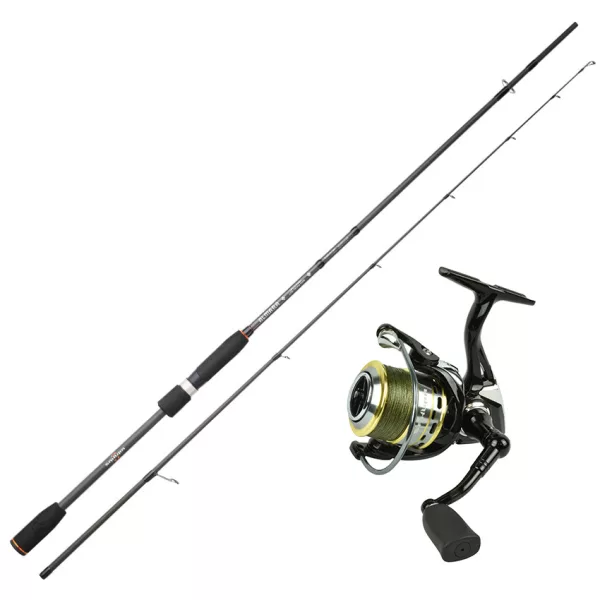 Sakura Almara ALMS 702 MH 2,13m 7-28gr Spinnrute + Alendo 4004 FD Frontbremsrolle mit geflochtener Schnur Angelset