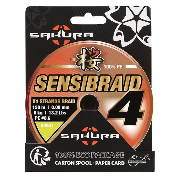 Sakura Sensibraid X4 Chart 0,12mm 150m Geflochtene Hauptschnur