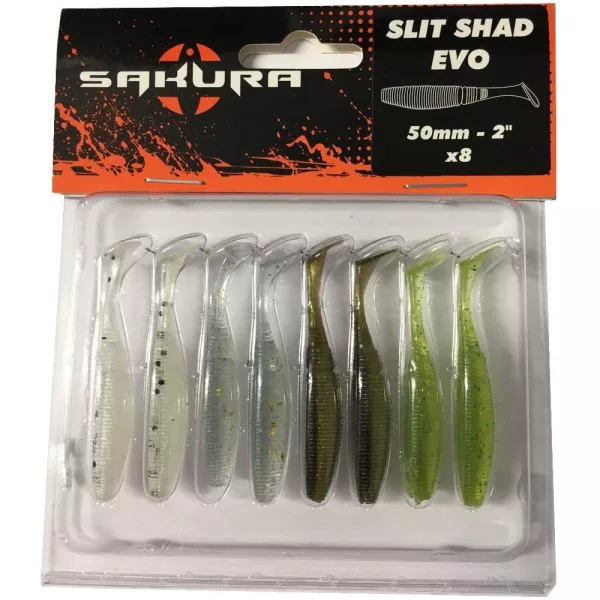 Sakura SLIT SHAD EVO 50 Gummifisch Color Mix 50mm - 8 Stk.