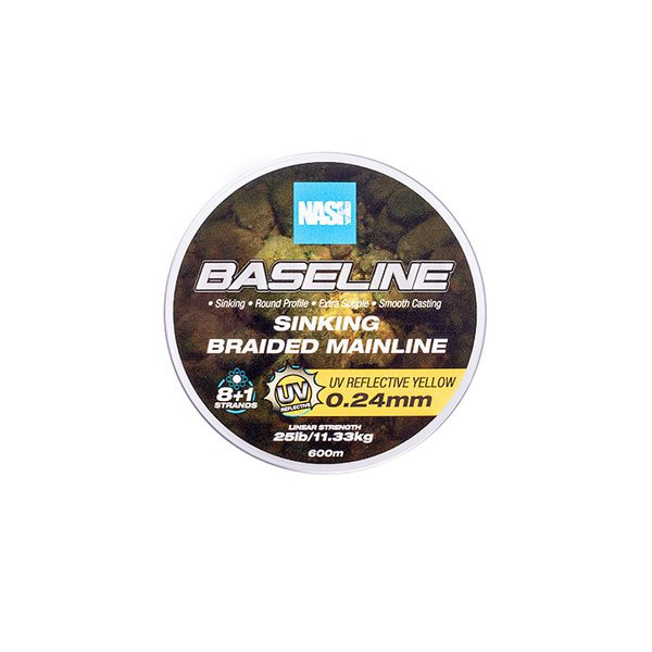 Nash Baseline Sinking UV Yellow 0.24mm 600m Geflochtene Hauptschnur