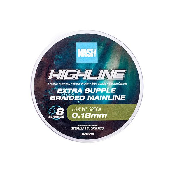 Nash Highline Grün 0,18mm 1200m Geflochtene Hauptschnur