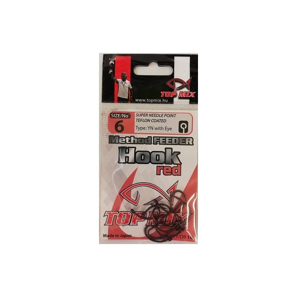 Top Mix Method Feeder Rot 6 Karpfenhaken mit Öhr, mit Widerhaken 10 Stk.