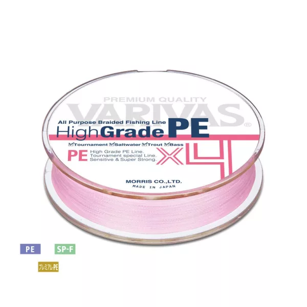 Varivas High Grade PE X4 Milky Pink 100m #1,5 0,205mm 25lb Geflochtene Hauptschnur