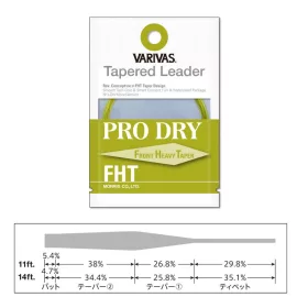   Varivas Konisches Vorfach Tapered Leader Pro Dry FHT 4X 3,35m 0,165-0,42mm Fliegenvorfach