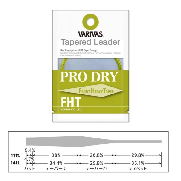 Varivas Konisches Vorfach Tapered Leader Pro Dry FHT 4X 3,35m 0,165-0,42mm Fliegenvorfach