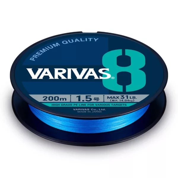 Varivas PE 8 Blue Edition 150m #0,8 0,148mm 16lb Fluo Ocean Blue Geflochtene Hauptschnur