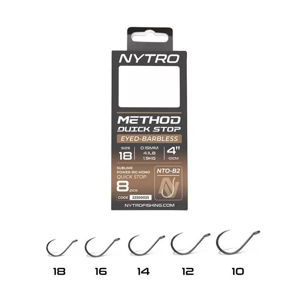 Nytro NTO-B2 14 0,19mm 10cm Vorgebundener Haken mit Öhr, widerhakenlos, mit Quick-Stop 8 Stück